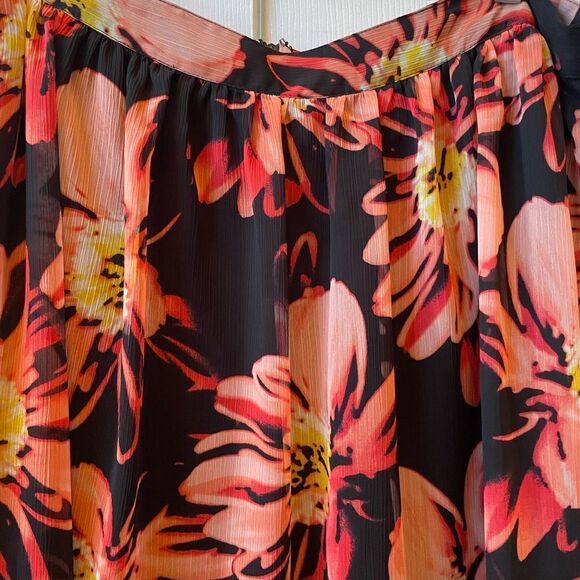 BLACK HIBISCUS CREPE FULLY LINED HIGH LOW SKIRT BY WORTHINGTON SIZE 14 - Picture 7 of 7